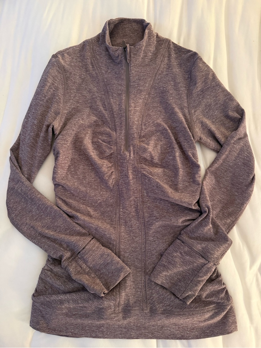 Lululemon Heathered Mauve Ruched Full Zip Jacket Thumbholes